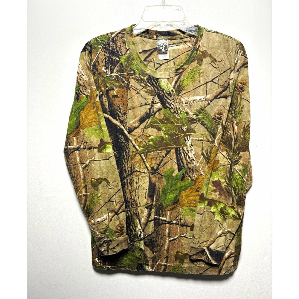 Code V Men's Long Sleeve Camo T-Shirt Cotton Brown/Green Regular Size M